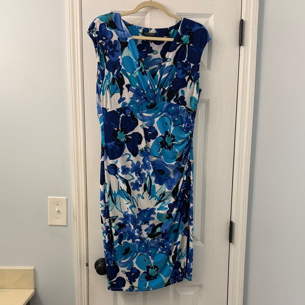 Lauren Ralph Lauren Floral Midi Dress in Blue and White